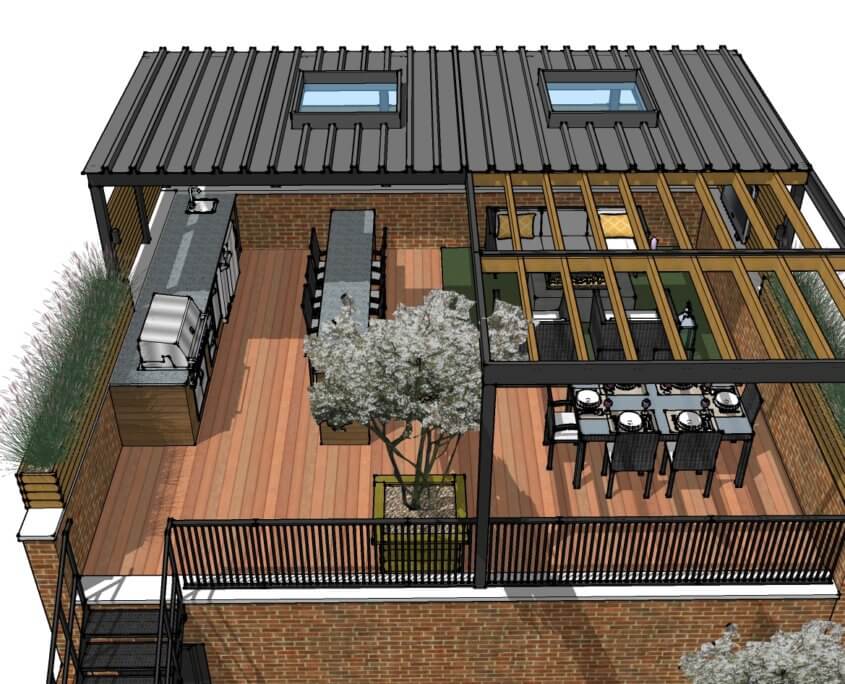 Garage Roof Deck Idea 3D Design Lakeview chicago