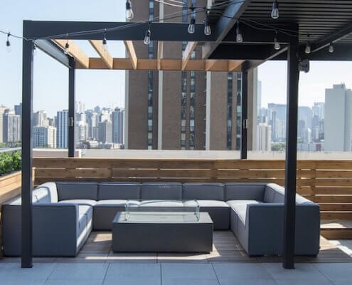 Rooftop lounge with cedar pergola chicago il