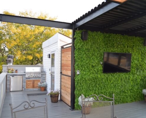 steel pergola outdoor tv outdoor kitchen rooftop deck chicago il