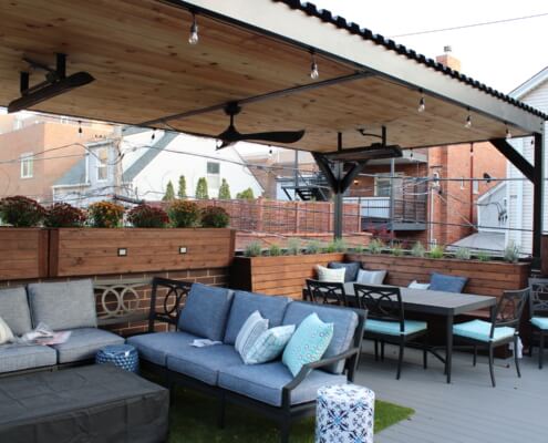 rooftop deck pergola fan custom planters dining lakeview chicago IL
