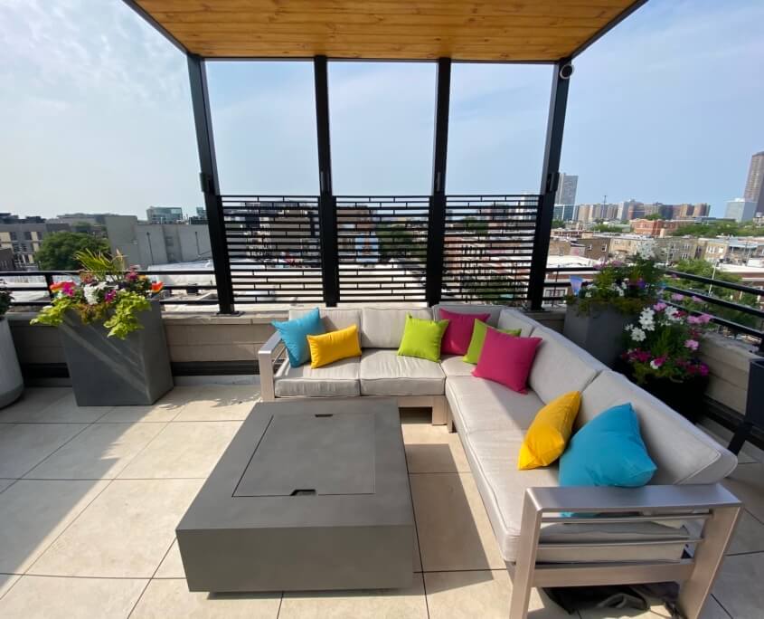couch and fire table