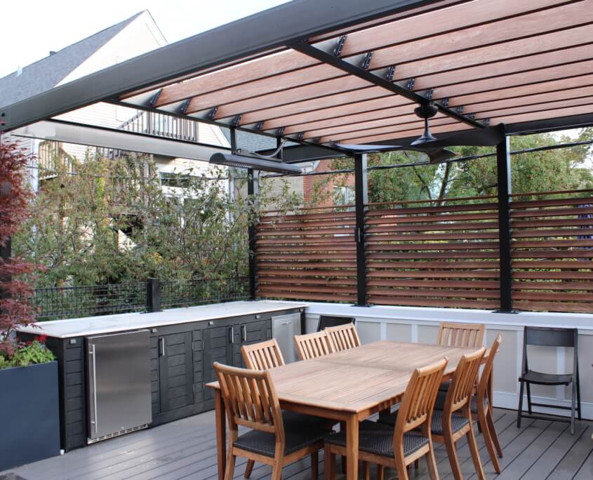 Garage roof deck with dining and buffet lincoln park chicago il