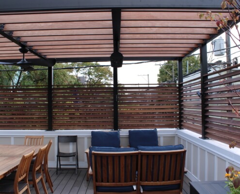 Garage roof deck with pergola and privacy screening lincoln park chicago il