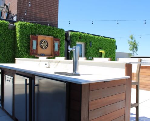 Kegerator Kitchen Bar greenery wall string lights old town chicago