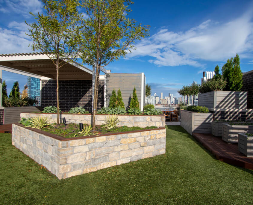 Faux Stone Retaining Wall Planters west town chicago