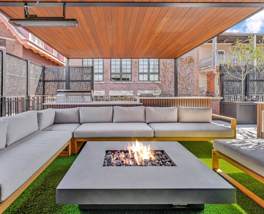 rooftop lounge seating around the fire pit chicago