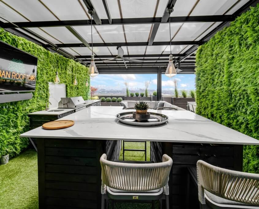 rooftop bar with outdoor tv