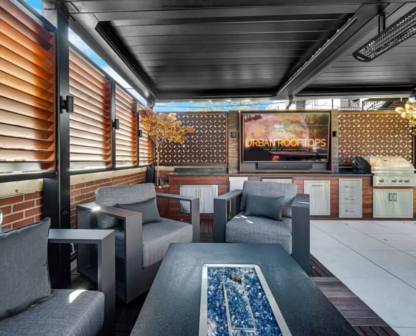 Rooftop with outdoor kitchen and privacy screens